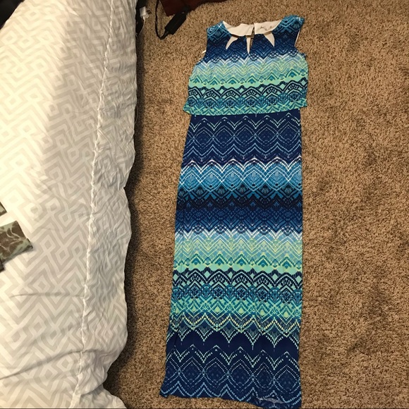 Sandra Darren Maxi Blue, Teal, Green Dress 👗 - Picture 4 of 13